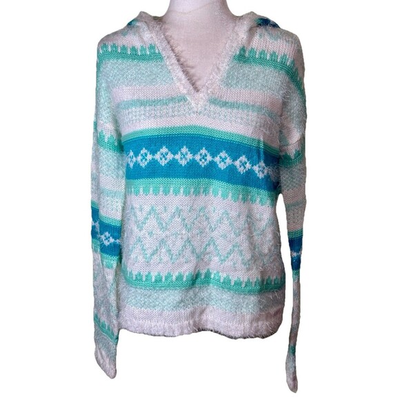 2 Arizona Women’s Fuzzy Cozy Fair Isle Hooded Sweaters Y2K Cute Aztec Casual Lg - Picture 3 of 16